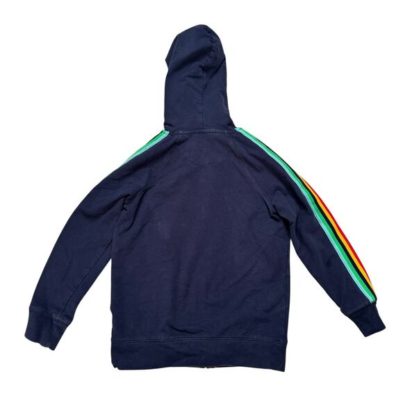 PRIMARY Rainbow Stripe Sleeve Navy Blue Hoodie Sweatshirt Size 6-7 Kids Stretch - Picture 2 of 6